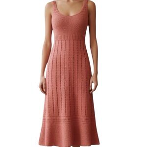 Crochet dress with slip liner,  peachy orange, floral
Crochet bodice. Size small